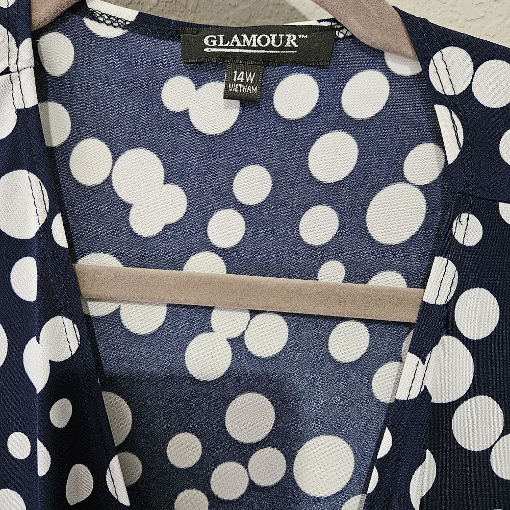 EUC Glamour Navy and White Polka Dot Midi Dress - Picture 3 of 8